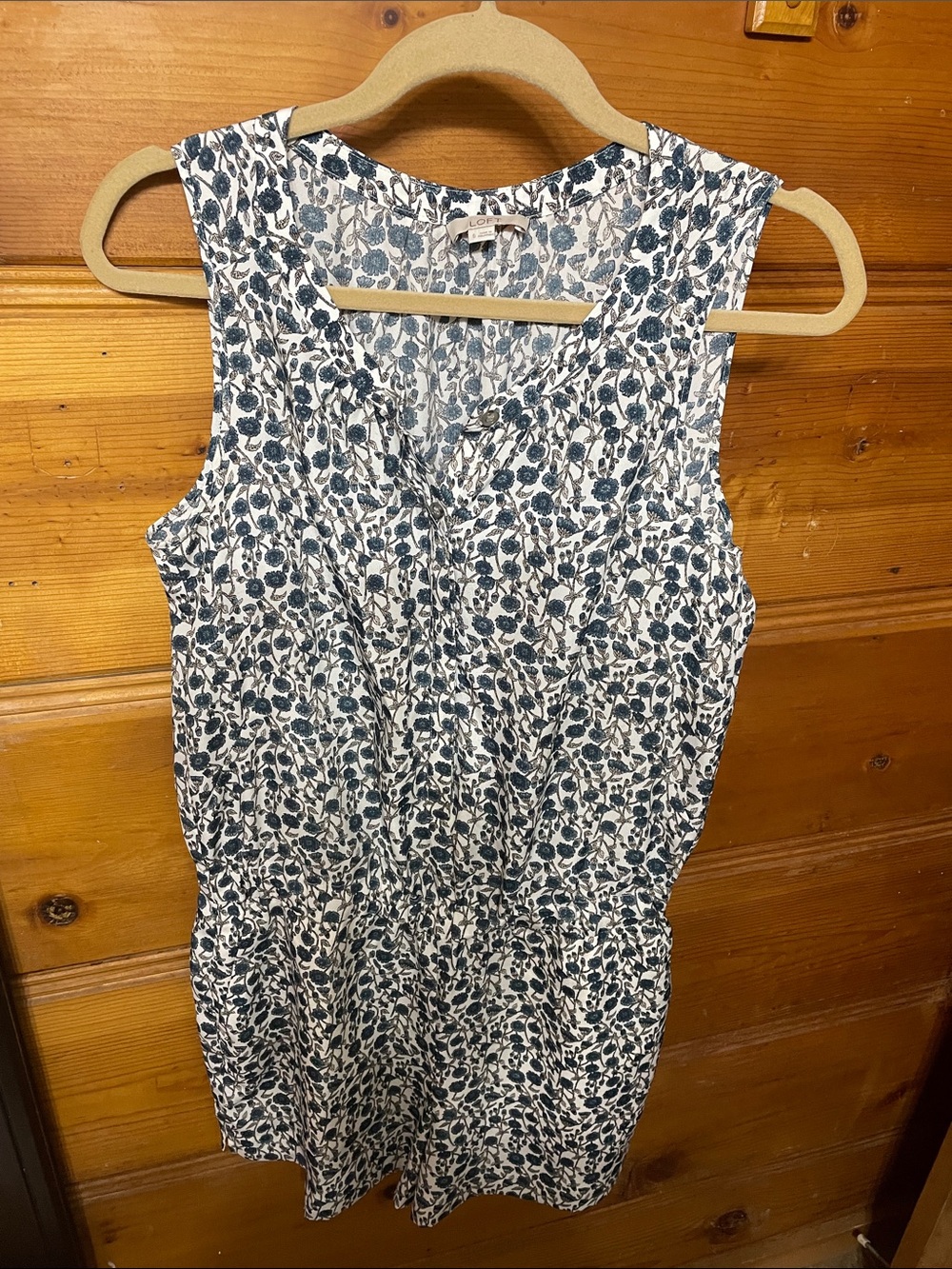 LOFT Blue and White Floral Sleeveless Romper